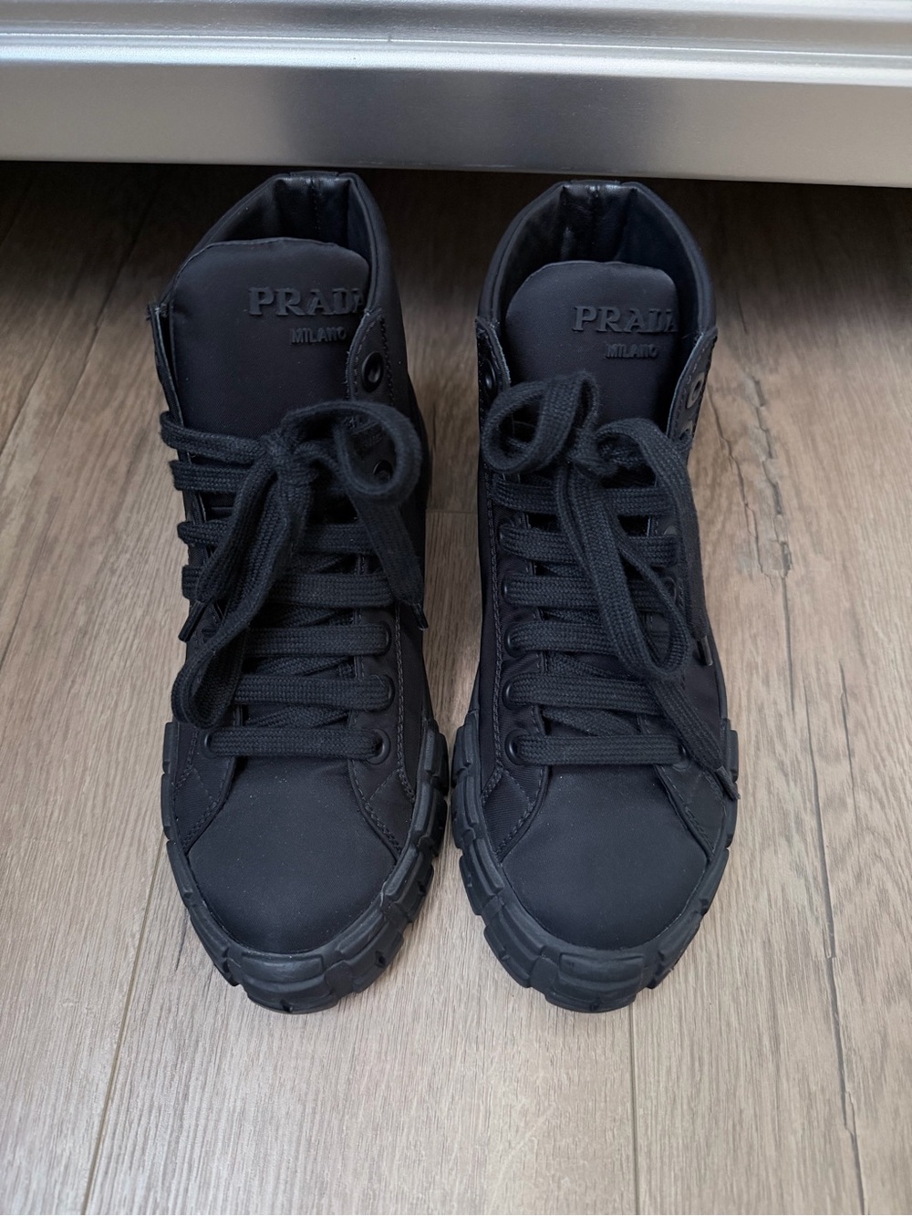 Prada womens Black High-Top Chunky Sole Sneakers